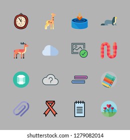 pattern icon set. vector set about clock, text lines, towels and attach icons set.