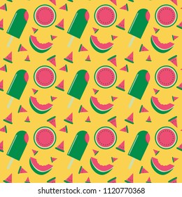 Pattern with iconic red cone watermelon icon with ice cream and green skin. Vector illustrations