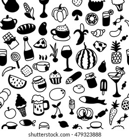 Pattern with icons of different types of cookware. Vector illustration for your cute design.