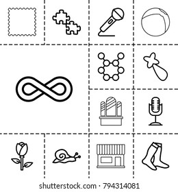 Pattern icons. set of 13 editable outline pattern icons such as rose, snail, hair barrette, socks, puzzle, spring rotate, microphone, eternity, beach ball, beauty salon, gate