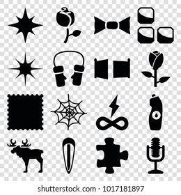 Pattern icons. set of 16 editable filled pattern icons such as rose, puzzle, bow tie, mittens, water bottle, endless battery, star, microphone, gate, moose, brick wall