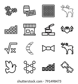 Pattern icons. set of 16 editable outline pattern icons such as brick wall, moose, beauty salon, bow tie, square root, chess board, puzzle, lotto, bird, spring rotate