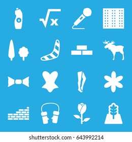 Pattern icons set. set of 16 pattern filled icons such as field, rose, moose, brick wall, boomerang, flower, tights, corset, bow tie, mittens, water bottle, microphone, tree