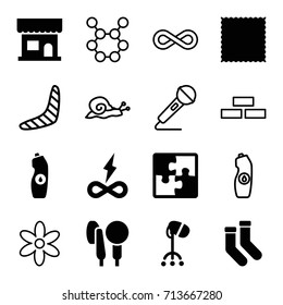 Pattern icons set. set of 16 pattern filled and outline icons such as beauty salon, hair dryer, carpet, socks, water bottle, microphone, puzzle, endless battery, snail