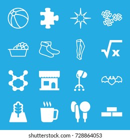 Pattern icons set. set of 16 pattern filled and outline icons such as mug, brick wall, puzzle, beauty salon, hair dryer, microphone, tree, spring rotate, beach ball, laundry