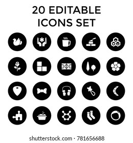 Pattern icons. set of 20 editable filled pattern icons such as mug, brick wall, hair barrette, socks, mittens, flower. best quality pattern elements in trendy style.