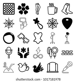 Pattern icons. set of 25 editable filled and outline pattern icons such as hair barrette, spider web, chess board, guitar mediator, mug, gate, socks, tights, corset, puzzle