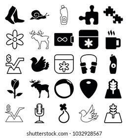 Pattern icons. set of 25 editable filled and outline pattern icons such as rose, moose, snail, flower, socks, mittens, puzzle, water bottle, bird, guitar mediator, tree