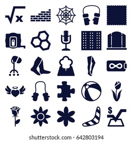 Pattern icons set. set of 25 pattern filled icons such as field, measure tape, puzzle, beach ball, boomerang, baby mitten, gate, flower, hair dryer, carpet, spider web, socks