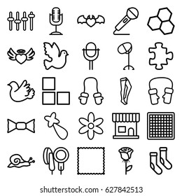Pattern icons set. set of 25 pattern outline icons such as snail, brick wall, puzzle, baby mitten, beauty salon, flower, hair barrette, hair dryer, carpet, socks, tights