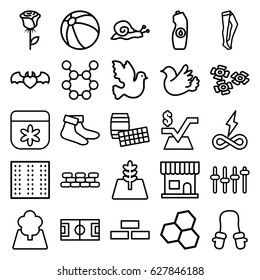 Pattern icons set. set of 25 pattern outline icons such as snail, field, brick wall, beach ball, baby mitten, beauty salon, flower, socks, tights, mathematical square