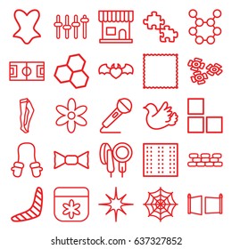 Pattern icons set. set of 25 pattern outline icons such as field, brick wall, boomerang, baby mitten, beauty salon, flower, carpet, spider web, tights, corset, bow tie