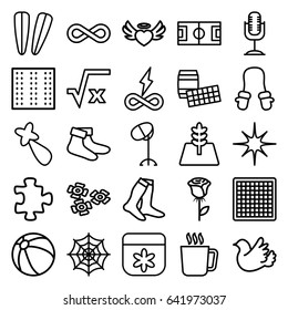 Pattern icons set. set of 25 pattern outline icons such as mug, field, puzzle, beach ball, baby mitten, flower, hair barrette, hair dryer, spider web, socks, heart angel wings