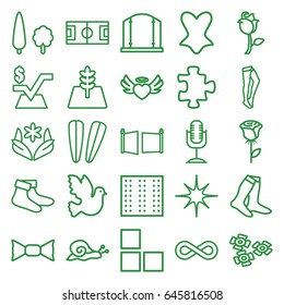 Pattern icons set. set of 25 pattern outline icons such as snail, field, brick wall, puzzle, gate, flower, hair barrette, socks, tights, corset, bow tie, mathematical square