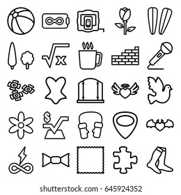 Pattern icons set. set of 25 pattern outline icons such as mug, rose, measure tape, puzzle, beach ball, gate, flower, hair barrette, carpet, socks, corset, bow tie, mittens