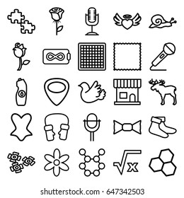 Pattern icons set. set of 25 pattern outline icons such as moose, snail, beauty salon, flower, carpet, socks, corset, bow tie, mittens, water bottle, heart angel wings, bird