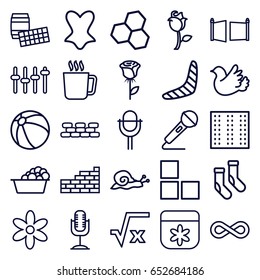 Pattern icons set. set of 25 pattern outline icons such as mug, snail, field, brick wall, beach ball, boomerang, flower, laundry, socks, corset, bird, rose, microphone