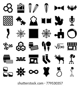 Pattern icons. set of 36 editable filled pattern icons such as beauty salon, hair barrette, hair dryer, spider web, socks, bow tie, chess board, puzzle, lotto