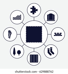 Pattern icons set. set of 9 pattern filled icons such as field, puzzle, gate, carpet, socks, tights, tree