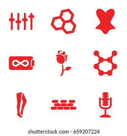 Pattern icons set. set of 9 pattern filled icons such as tights, corset, rose, microphone, equalizer, brick wall, spring rotate, endless battery