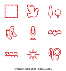 Pattern icons set. set of 9 pattern outline icons such as carpet, socks, devil heart with wings, star, microphone, tree, brick wall