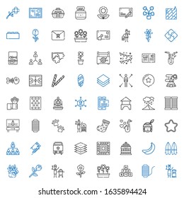 pattern icons set. Collection of pattern with mongolian, thread, bricks, flowers, flower, ceramic, rose, surfboard, banana, bird cage, layers. Editable and scalable pattern icons.