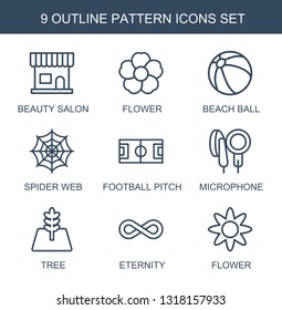 pattern icons. Trendy 9 pattern icons. Contain icons such as beauty salon, flower, beach ball, spider web, football pitch, microphone, tree, eternity. pattern icon for web and mobile.