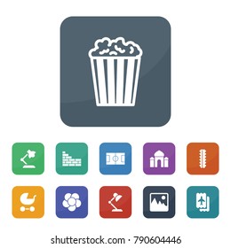 Pattern icons. vector collection filled pattern icons such as table lamp, ticket, brick wall, steel rebar, popcorn, pram, soccer pitch, landscape, flower