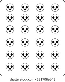 Pattern of identical faces with varying expressions in a repeating grid pattern design
