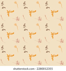 Pattern with illustration of 5 different natural herbs in calm warm colors