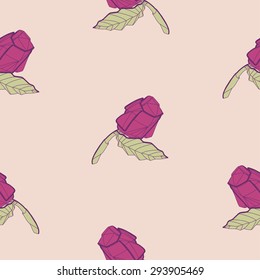 Pattern with illustration of abstract origami red rose flower. Origami abstract background and floral decor