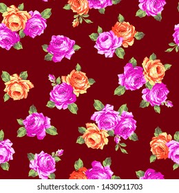 Pattern illustration of a beautiful rose,
This painting continues repeatedly seamlessly,