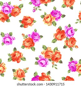 Pattern illustration of a beautiful rose,
This painting continues repeatedly seamlessly,