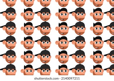 Pattern illustration, cartoon head character design on white background, vector for commercial use.