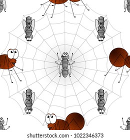 Pattern illustration of a child drawing of a spider and a fly