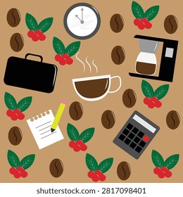 Pattern illustration coffeebreak worker slow living coffee maker image vector