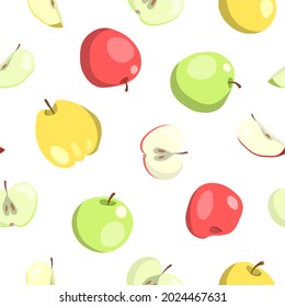 Pattern, illustration of colorful apples on a white background.