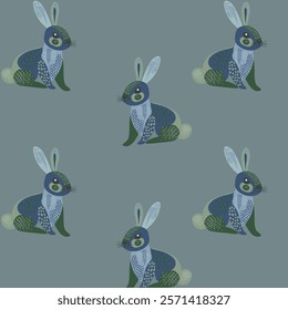 Pattern Illustration cute bunny beautiful harmonious combination of green shades