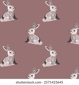 The pattern is an illustration of a cute bunny, a beautiful harmonious combination of warm shades