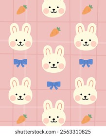 Pattern illustration with cute rabbit ,carrot and ribbon