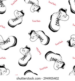 Pattern illustration with grunge shoes, total sale