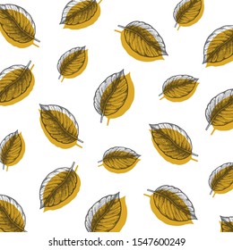 Pattern illustration in hand drawn style with leaves. Autumn design. For design textiles, fabric, packaging, paper, surface decoration, background.