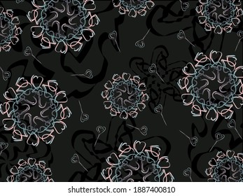 Pattern illustration with hearts on the brown background