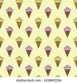 Pattern illustration of ice cream balls in a waffle cone
