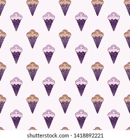 Pattern illustration of ice cream balls in a waffle cone