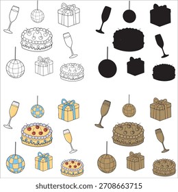 Ilustração padrão para Ano Novo 2026 em vários estilos, apresentando elementos festivos e layouts modernos, perfeito para papéis de parede, embalagens e desenhos comemorativos.