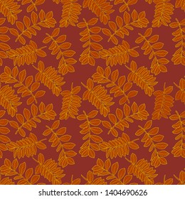 Pattern illustration of orange leaves on a red background