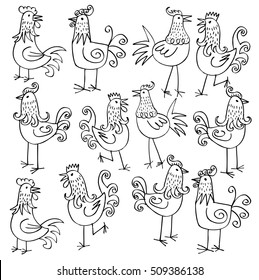 Pattern with illustration of roosters
