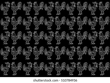  Pattern with illustration of roosters