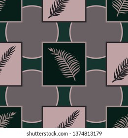 Pattern illustration with tropical leaves and elements of geometry